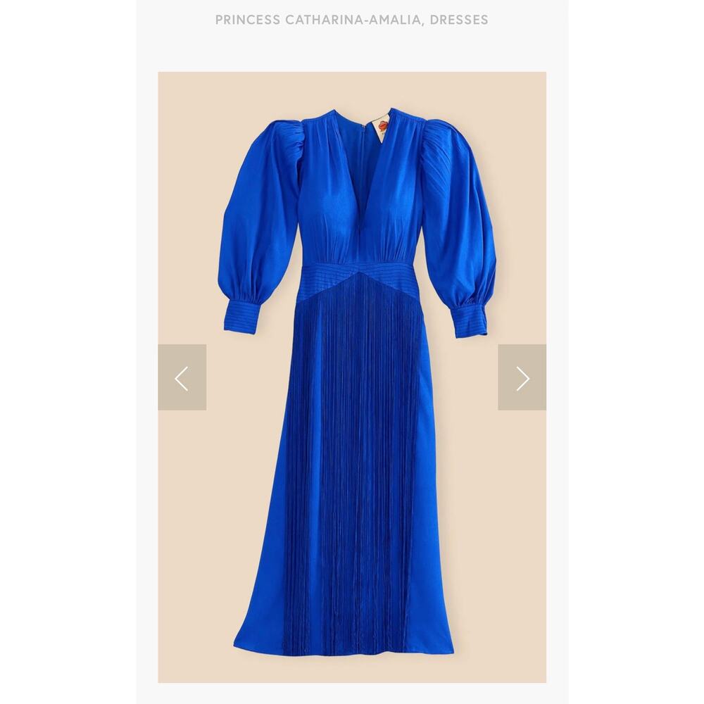 NWT FARM Rio Fringe Electric Blue V-Neck Maxi Dress M no tangles!